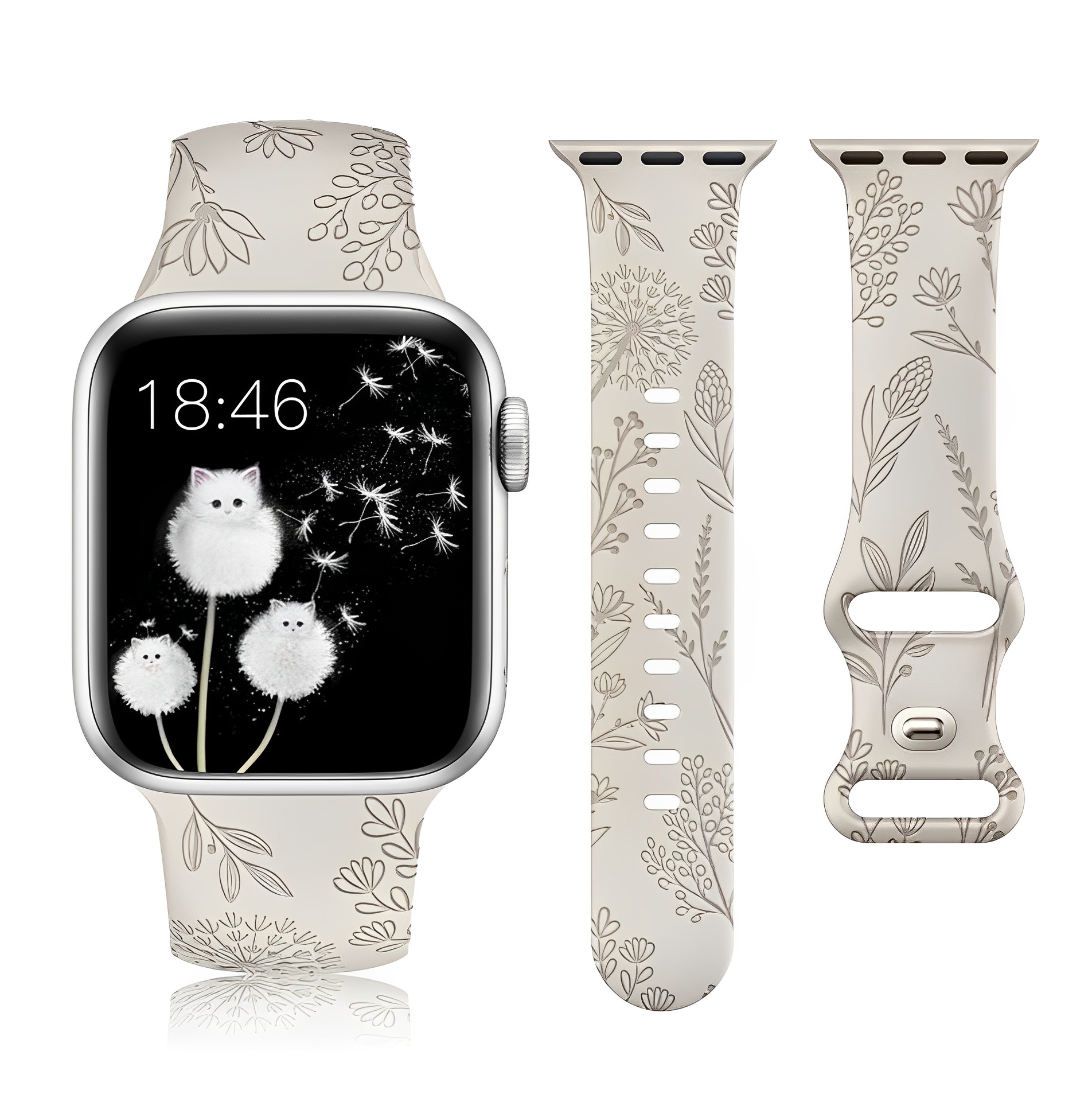 Apple Watch Armband Silikon Blume Beige