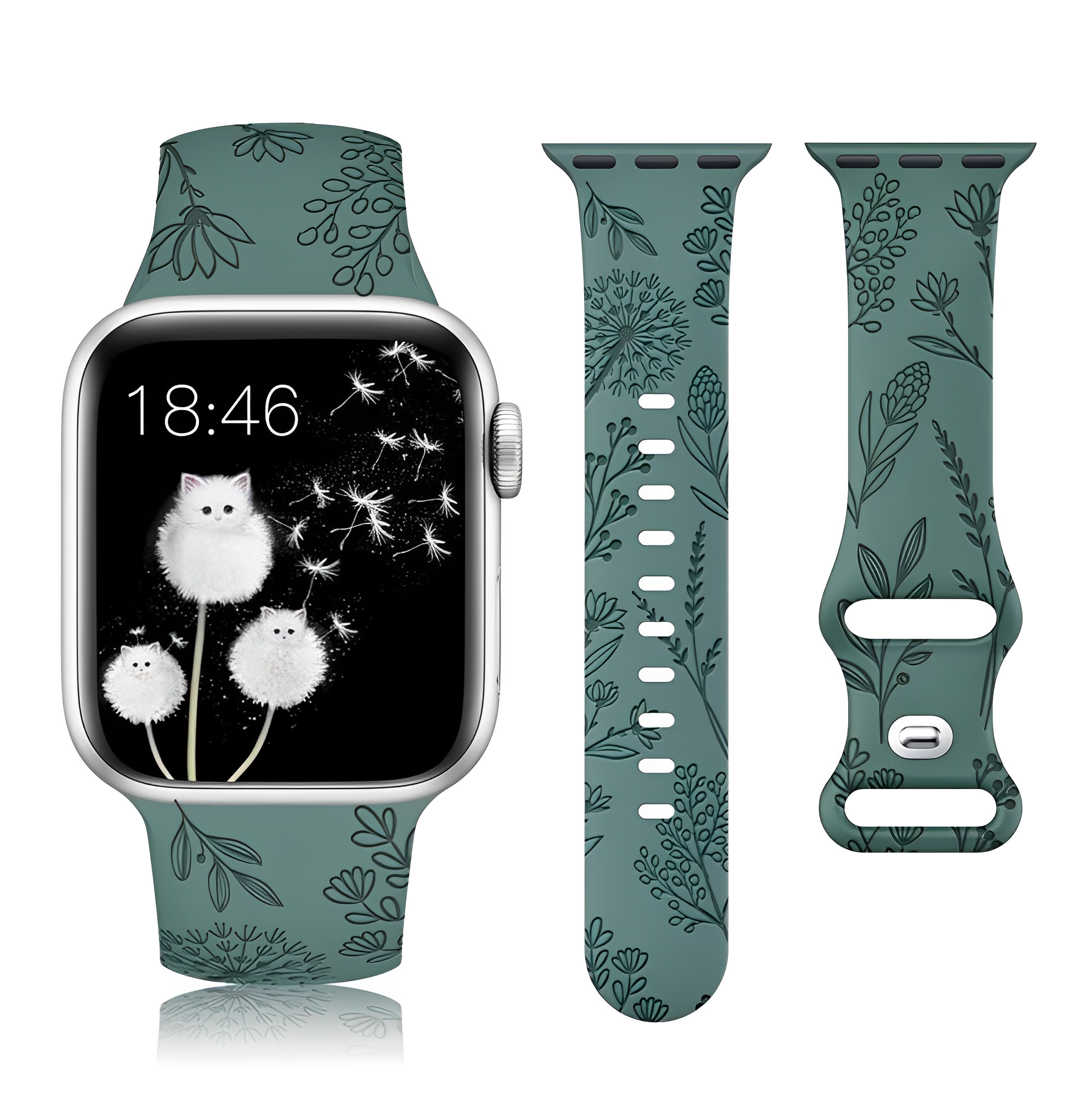 Apple Watch Armband Silikon Blumen Grün